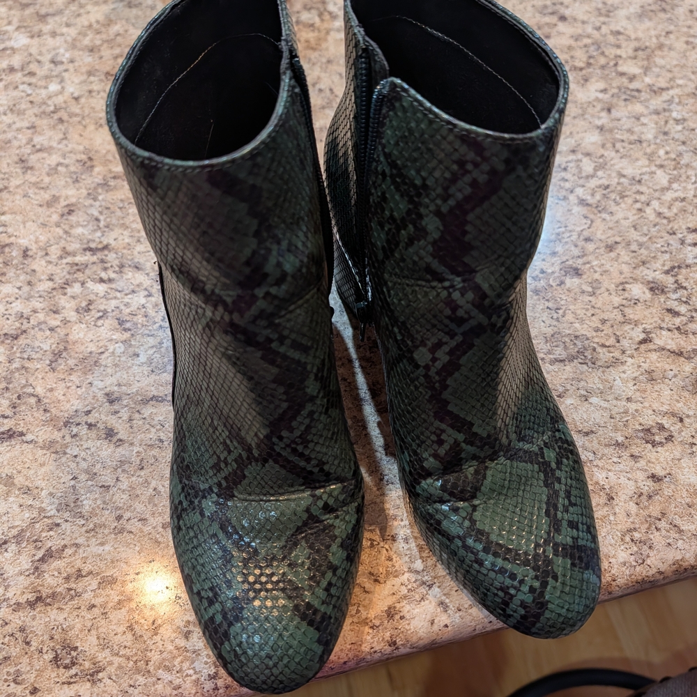 Green Snake Print Ankle Boots